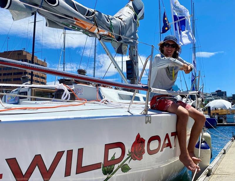   Saul Davidson aboard Wild Oats shortly after arriving into Hobart - Rolex Sydney Hobart Yacht Race: photo copyright Nicole Browne. taken at Cruising Yacht Club of Australia and featuring the IRC class