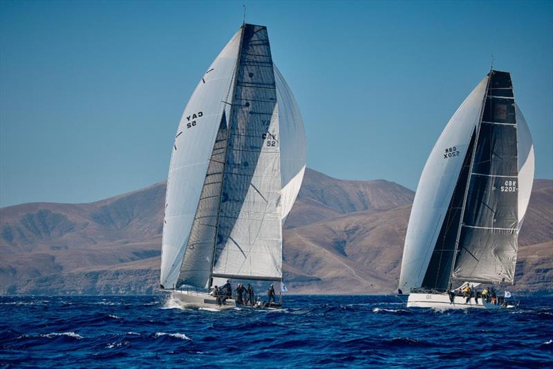 An intense RORC Transatlantic Race battle continues between Max Klink's Botin 52 Caro (CH), David Collins' Botin 52 Tala (GBR) and Botin 56 Black Pearl (GER), helmed by Stefan Jentsch - photo © James Mitchell / RORC