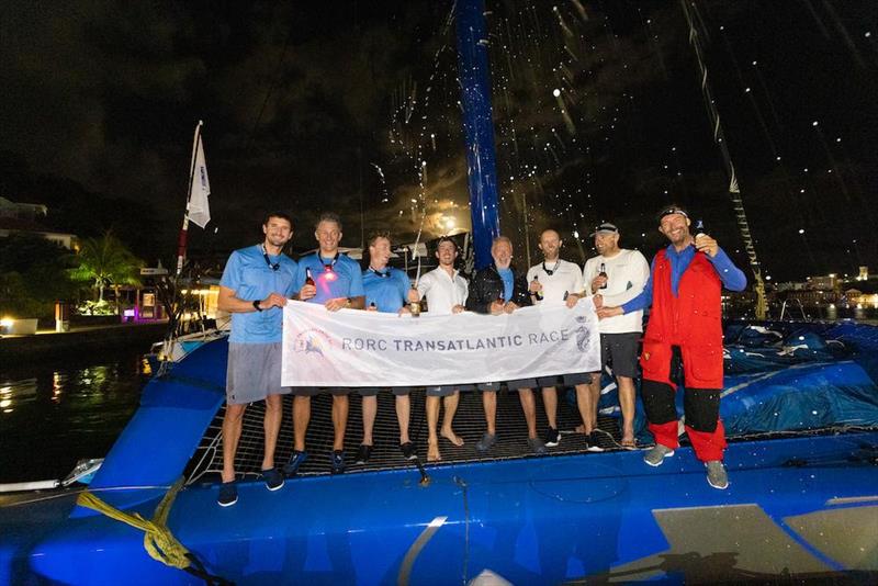 Peter Cunningham and team on MOD70 PowerPlay - Giles Scott, Miles Seddon, Martin Watts, Ned Collier Wakefield, ?Thomas Dawson, John Hunter Hamilton, Paul Larsen - 2022 RORC Transatlantic Race - photo © RORC / Arthur Daniel