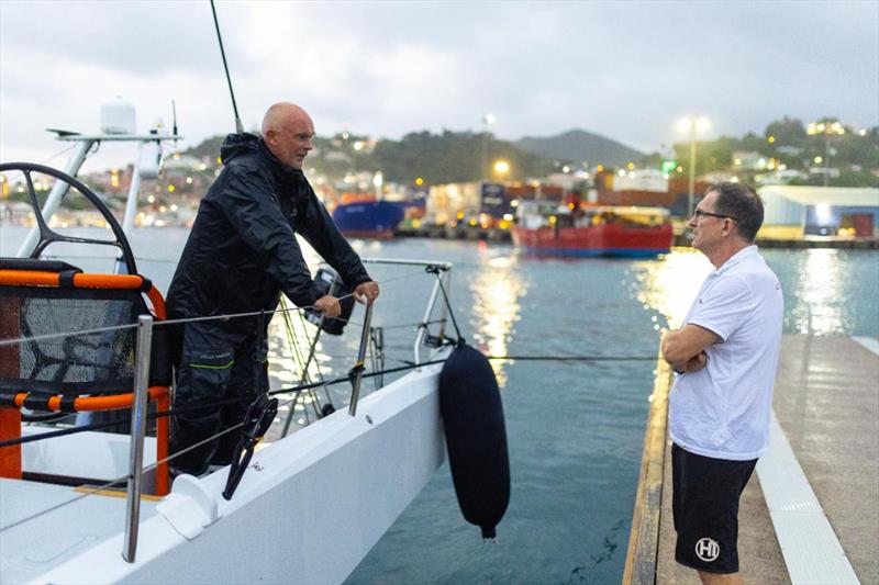 Bouwe Bekking discusses the race with Will Oxley (Comanche) - RORC Transatlantic Race photo copyright Arthur Daniel / RORC taken at Royal Ocean Racing Club and featuring the IRC class