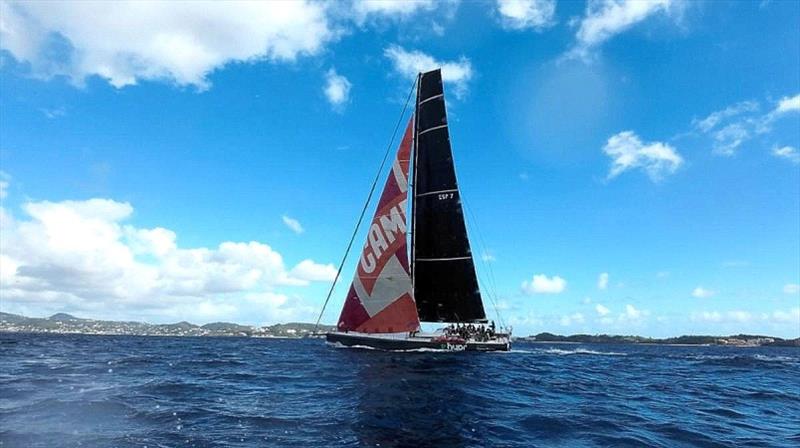 Volvo 70 HYPR heads for the finish line off Camper & Nicholsons Port Louis Marina and completes the RORC Transatlantic Race in an elapsed time of 12 days 8 hrs 29 mins and 48 secs photo copyright Louay Habib / RORC taken at Royal Ocean Racing Club and featuring the IRC class