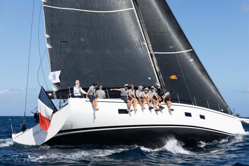 Jean-Pierre Dreau's Mylius 60 Lady First 3 (FRA) heads for the finish line off Port Louis Marina, Grenada photo copyright Arthur Daniel / RORC taken at Royal Ocean Racing Club and featuring the IRC class