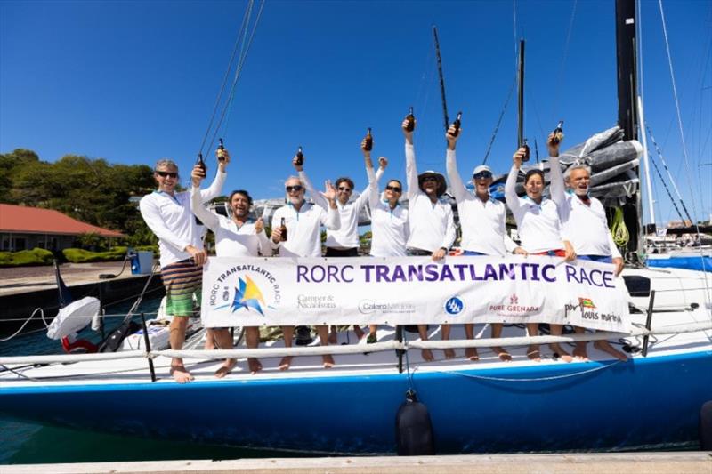 Tonnerre de Glen crew - after a very close finish in the RORC Transat photo copyright Arthur Daniel / RORC taken at Royal Ocean Racing Club and featuring the IRC class