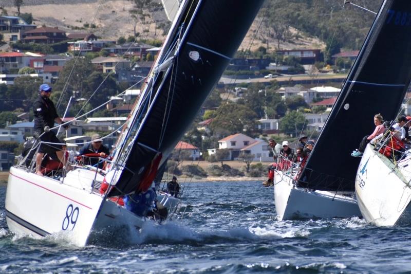 Midnight Rambler (left) and Whistler (right) in a close battle in the Banjo's Shorelne Crown Series Bellerive Regatta - photo © Jane Austin