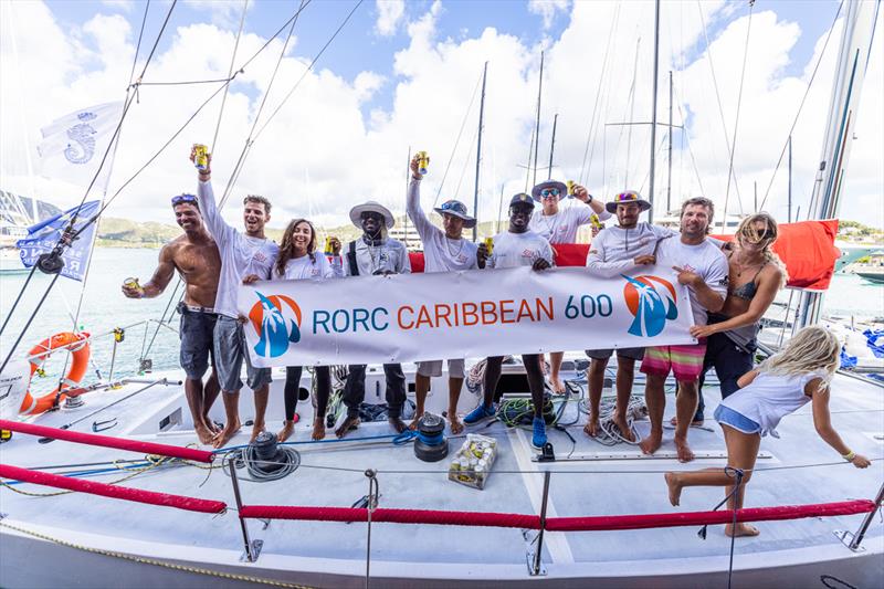 Skipper Rocco Falcone and the young Antiguans on Caccia Alla Volpe (ANT) after completing the race - RORC Caribbean 600 photo copyright Arthur Daniel / RORC taken at Royal Ocean Racing Club and featuring the IRC class