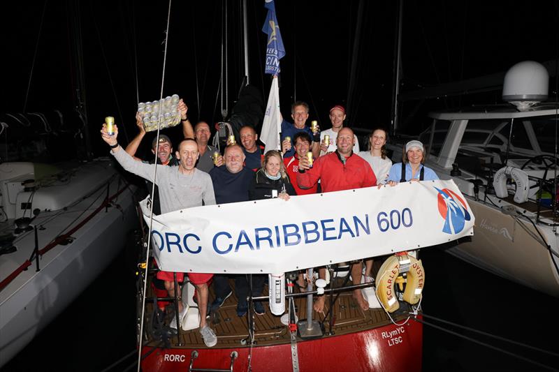 Three cheers (and ice cold Carib Beers) for the team on Ross Applebey's Scarlet Oyster - RORC Caribbean 600 - photo © Arthur Daniel / RORC
