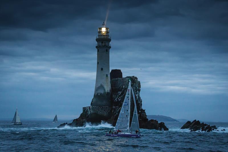 Fastnet Rock, Monday 11th July 2016:Youen Jacob's Baltimore RNLI lifeboat team on True Penance passing the Fastnet Rock in the Beaufort Cup for Military & Rescue Services on the opening day of Volvo Cork Week 2016 photo copyright David Branigan / Oceansport taken at Royal Cork Yacht Club and featuring the IRC class