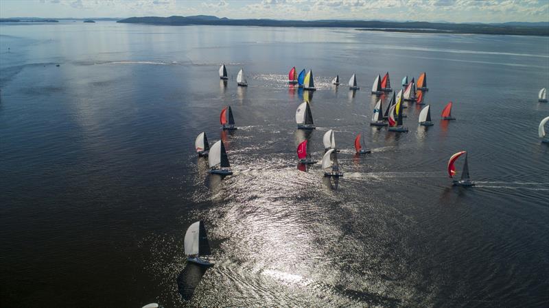 Running to the finish on Sail Port Stephens Day 1 photo copyright Hover UAV taken at Corlette Point Sailing Club and featuring the IRC class