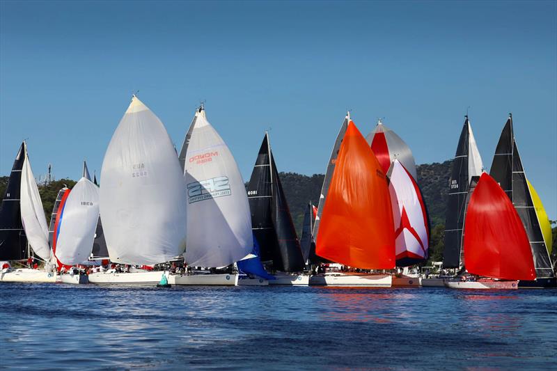 A wall of sails on Sail Port Stephens Day 1 photo copyright Promocean Media taken at Corlette Point Sailing Club and featuring the IRC class