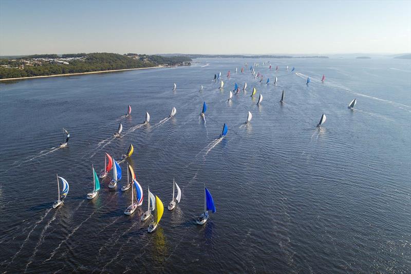 The fleet during Sail Port Stephens Day 2 photo copyright Hover UAV taken at Corlette Point Sailing Club and featuring the IRC class