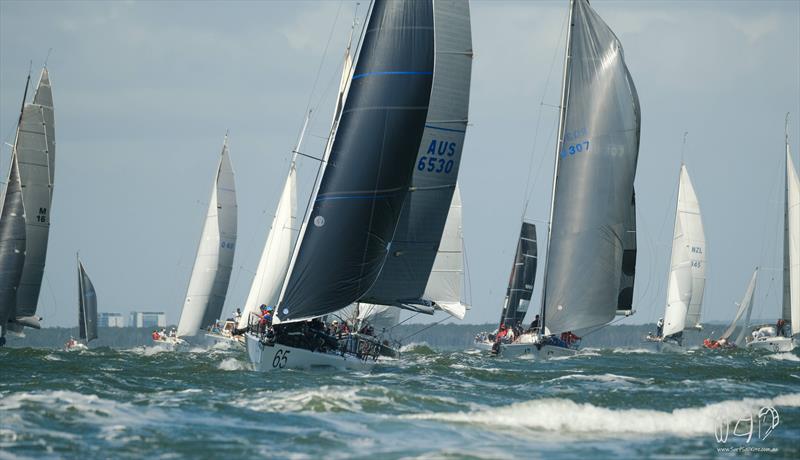 Brisbane to Gladstone Yacht Race start line photo copyright www.SurfSailKite.com taken at Queensland Cruising Yacht Club and featuring the IRC class