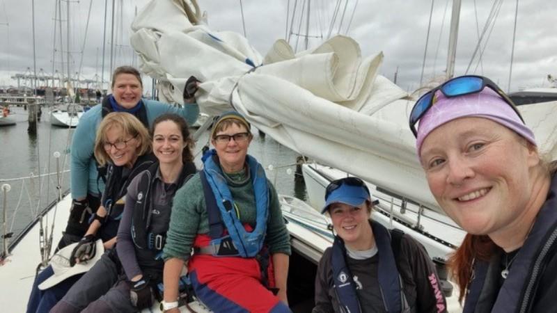 Catherine North(third from R) with her all female crew aboard DuXelle photo copyright Catherine North taken at Queenscliff Cruising Yacht Club and featuring the IRC class