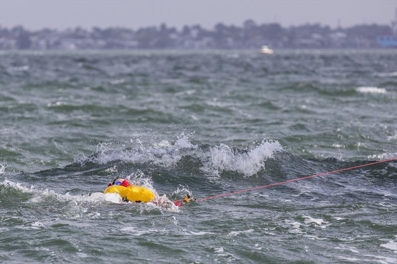 Jungle Juice crew being retrieved - 2022 Australian Women's Keelboat Regatta photo copyright Andrea Francolini taken at Royal Melbourne Yacht Squadron and featuring the IRC class