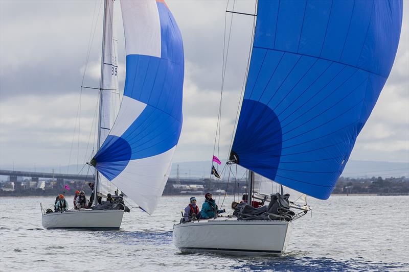 Serious Yahoo chases Jungle Juice - 2022 Australian Women's Keelboat Regatta photo copyright Andrea Francolini taken at Royal Melbourne Yacht Squadron and featuring the IRC class