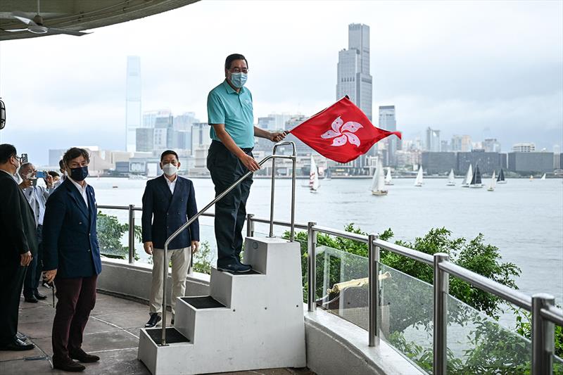 The Honourable Andrew Leung Kwan-yuen, GBM, GBS, JP, President of the Legislative Council officiated the second start of the race - HKSAR 25th Anniversary Sailing Cup 2022 photo copyright RHKYC /Guy Nowell taken at Royal Hong Kong Yacht Club and featuring the IRC class