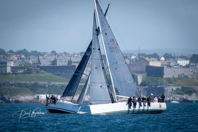 Altura and Jump 'n' Shout crossing during the Third RC1000 Regatta of 2022 in Plymouth photo copyright Paul Gibbins Photography taken at Royal Western Yacht Club, England and featuring the IRC class