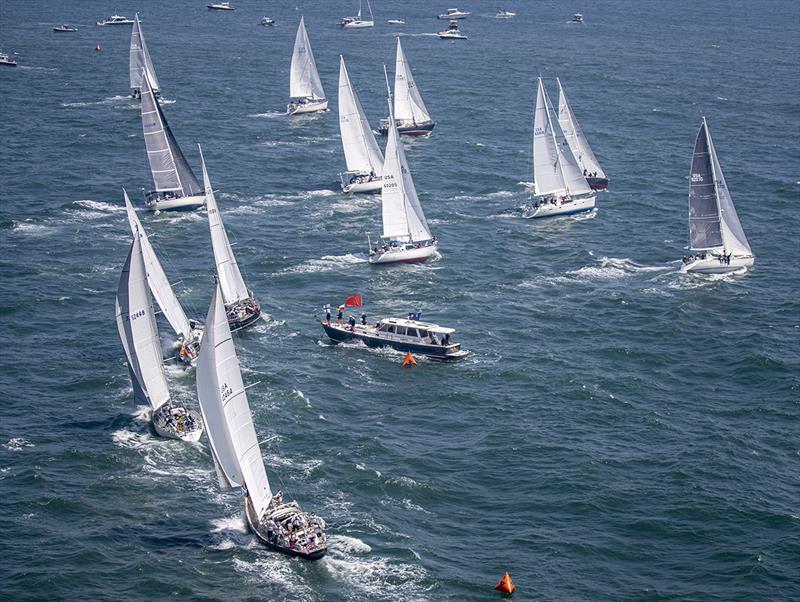 A strong current set the fleet upwind approaching the Race Committee boat to start. In Class 8 of the Finisterre Division (above)  Andy Burton's Masquerade (far right) makes an excellent start - 52nd Newport Bermuda Race photo copyright Daniel Forster / PPL taken at Royal Bermuda Yacht Club and featuring the IRC class