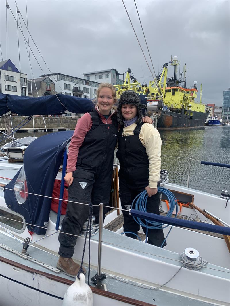 Lou and Elin when they reached the first stopover in Galway - Round Britain and Ireland Race photo copyright Al Jones taken at  and featuring the IRC class