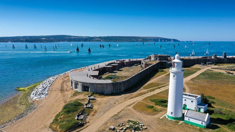 RORC fleet racing past Hurst Castle. - 2022 RORC Cowes Dinard St Malo Race - photo © Paul Wyeth / RORC