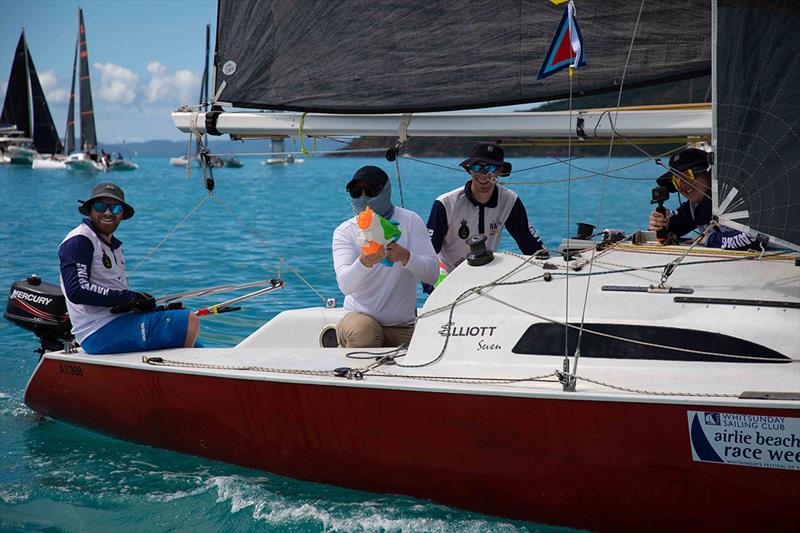 Need for Speed crew use the water pistol as they wait for breeze - Airlie Beach Race Week photo copyright Shirley Wodson taken at Whitsunday Sailing Club and featuring the IRC class