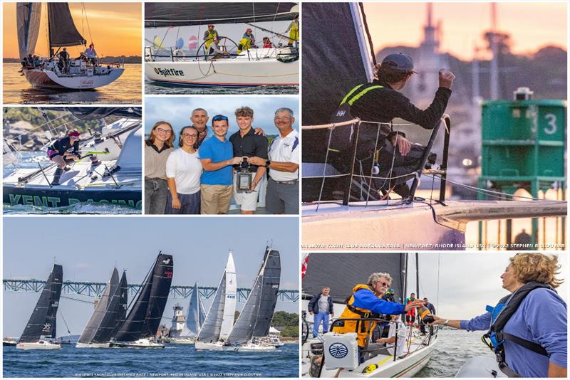 Clockwise from upper left: Rikki at dawn, Collegiate Challenge winner Spitfire, Youth Challenge winning crew Vento Solare, action aboard Kent Racing, finish line call, congratulatory Prosecco at the finish, Double Handed fleet at the start. - photo © Ida Lewis YC / Stephen Cloutier