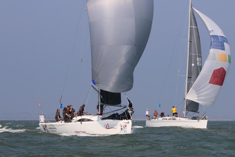 Kees Keetels' A31 Rakka and Don de Raad's Grand Soleil 37 Mavi cross the finish line in IRC Three on day 1 of the IRC European Championship photo copyright Ineke Peltzer taken at  and featuring the IRC class