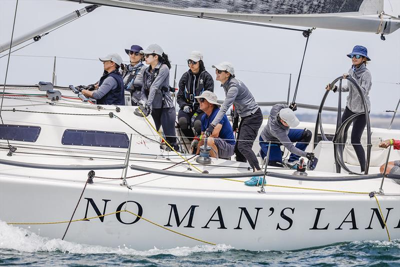 Sal Balharrie at the helm of No Man's Land - Festival of Sails photo copyright Salty Dingo taken at Royal Geelong Yacht Club and featuring the IRC class