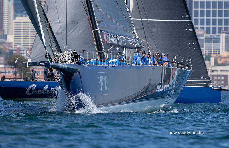 Black Jack crosses ahead of Celestial photo copyright Bow Caddy Media taken at Cruising Yacht Club of Australia and featuring the IRC class