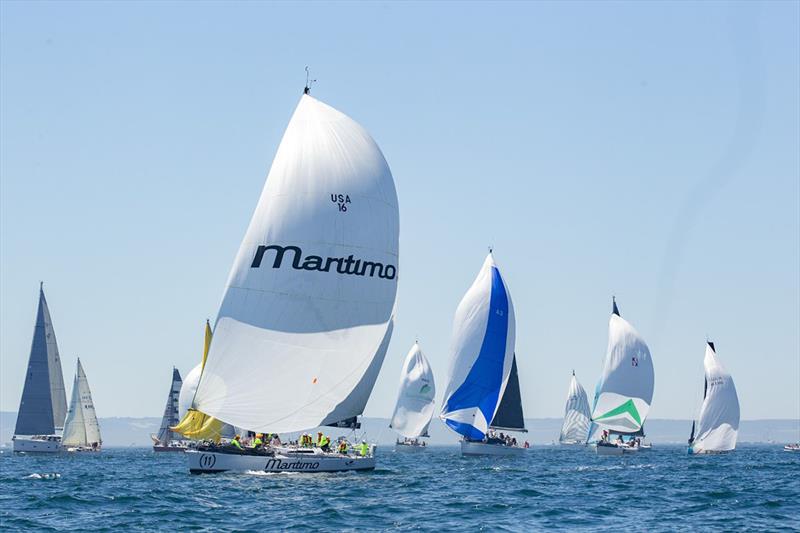 Maritimo leads in the spinnaker start - 2022 Melbourne to Hobart Yacht Race photo copyright Steb Fisher taken at Ocean Racing Club of Victoria and featuring the IRC class