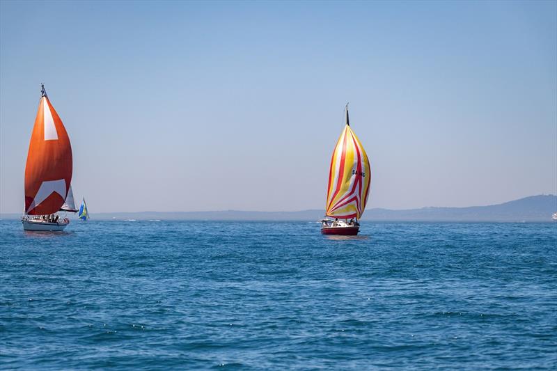 Enchantress and her distinctive red hull is in the run for overall winner to the Melbourne to Hobart yacht race - 2022 Melbourne to Hobart Yacht Race photo copyright Michael Currie taken at Ocean Racing Club of Victoria and featuring the IRC class