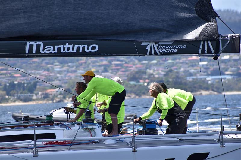 The Maritimo crew worked hard to the end in the 50th Melborune to Hobart Yacht Race - photo © Jane Austin