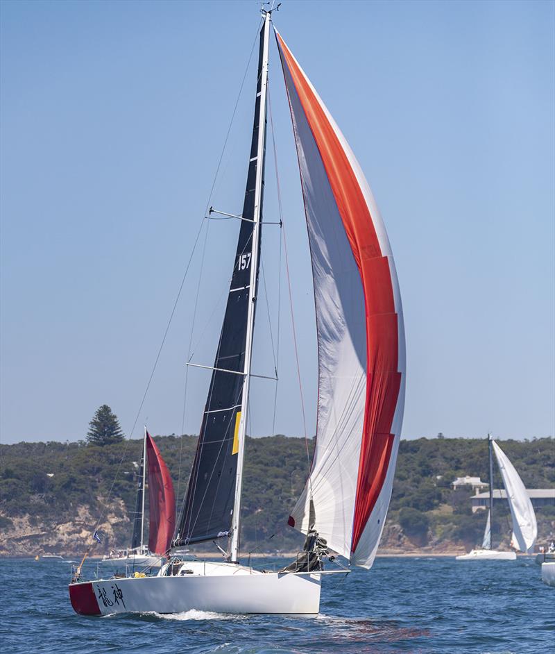 Ryujin first double handed sailed boat to arrive photo copyright Michael Currie taken at Ocean Racing Club of Victoria and featuring the IRC class
