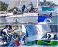 Clockwise from top left: Impossible Dream, Youth Challenge Winner Digger, Denali, Space Monkey, champagne at the finish - 2023 Ida Lewis Distance Race © Stephen Cloutier