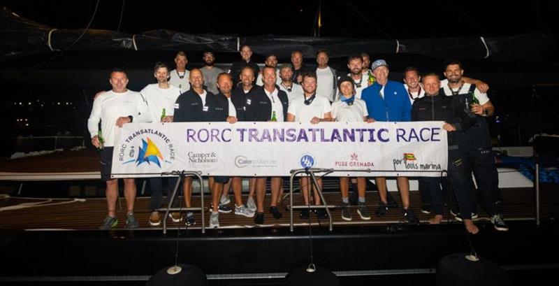 Smiles all round from the team on the Swan 115 after finishing the first ever ocean passage on Jasi - `She has performed beyond our expectations,` - said Toby Clarke dockside - RORC Transatlantic Race photo copyright Arthur Daniel / RORC taken at Royal Ocean Racing Club and featuring the IRC class
