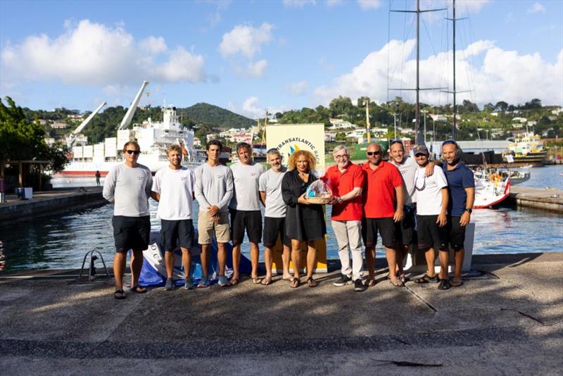 Teasing Machine receives a welcome to Grenada from Petra Roach, CEO GTA photo copyright Arthur Daniel / RORC taken at Royal Ocean Racing Club and featuring the IRC class