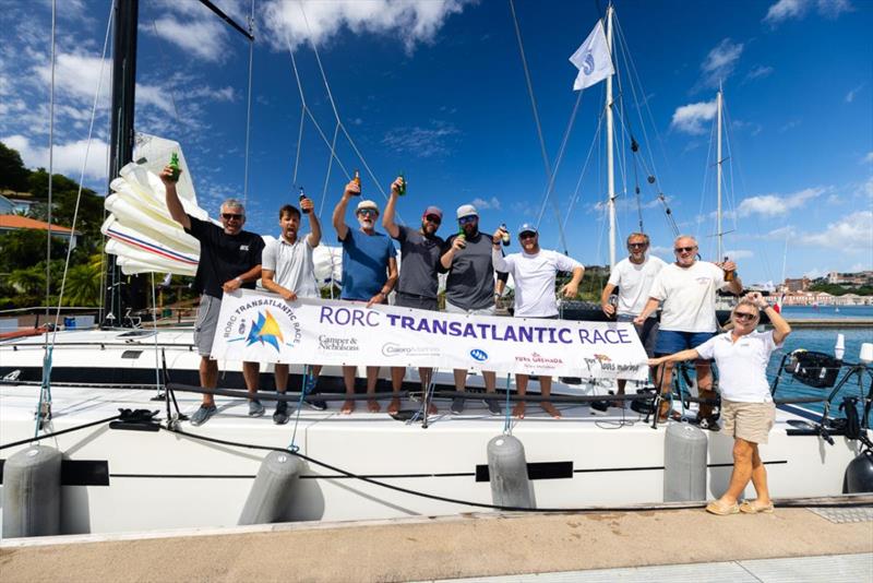 Pata Negra was welcomed to the dock with cold beers by Marina Manager Zara Tremlett - RORC Transatlantic Race - photo © Arthur Daniel / RORC