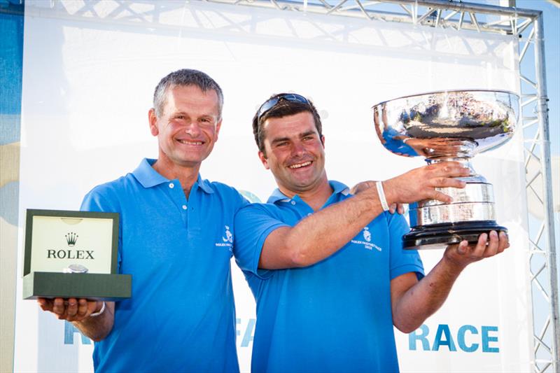 Pascal and Alexis Loisin became the first doublehanded crew to win the race overall with their JPK 10.10 Night and Day in the 2013 race. Alexis (right) is returning for a third race on the JPK 10.30 Leon - photo © Tom Gruitt / RORC