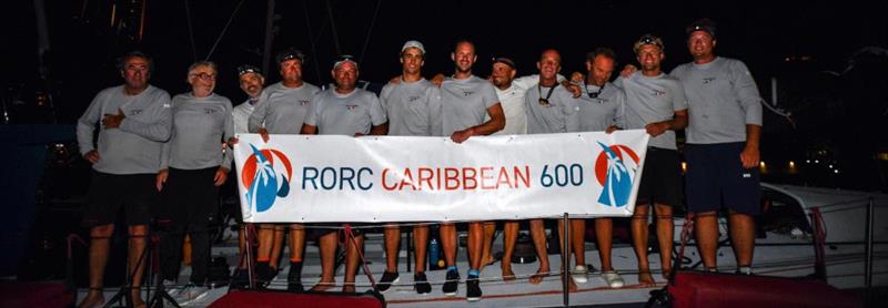 The team on Eric de Turckheim's Teasing Machine after finishing the RORC Caribbean 600 photo copyright James Tomlinson / RORC taken at Royal Ocean Racing Club and featuring the IRC class