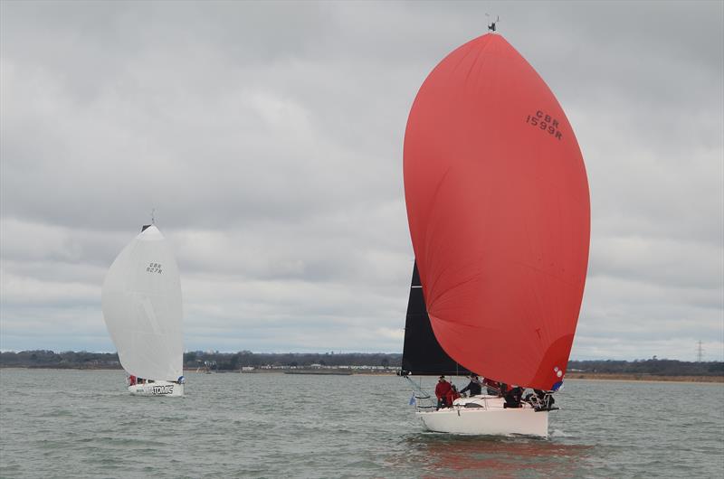 Jump 2 It and Atomic (IRC2) on 2023 Warsash Spring Series Day 3 photo copyright Peter Bateson taken at Warsash Sailing Club and featuring the IRC class