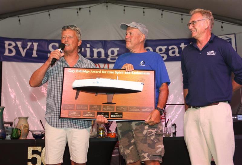 The Guy Eldridge Spirit of Enthusiasm Award was presented to Richard Wooldridge and Steve Davis for rebuilding the Kelsall 47 Triple Jack - BVI Spring Regatta & Sailing Festival photo copyright Ingrid Abery / www.ingridabery.com taken at Royal BVI Yacht Club and featuring the IRC class