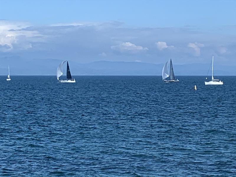 Mojito overtaking Gelert and heading to the finish in the third ISORA 2023 Welsh Coastal Race in Pwllheli - photo © Jules Ashworth