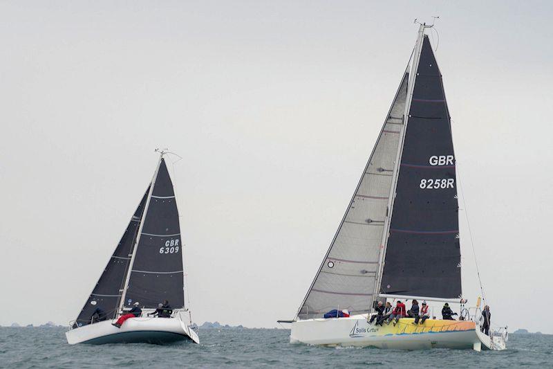 Fahrenheit leads Solis Ortus - Nick Cousins Memorial Spring Regatta at Royal Channel Islands YC photo copyright Simon Ropert taken at Royal Channel Islands Yacht Club and featuring the IRC class