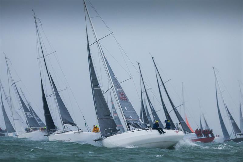 50th Rolex Fastnet Race start - Chris and Justin Wolfe's Red Ruby mid-fleet at the start of IRC Two photo copyright Paul Wyeth / www.pwpictures.com taken at Royal Ocean Racing Club and featuring the IRC class
