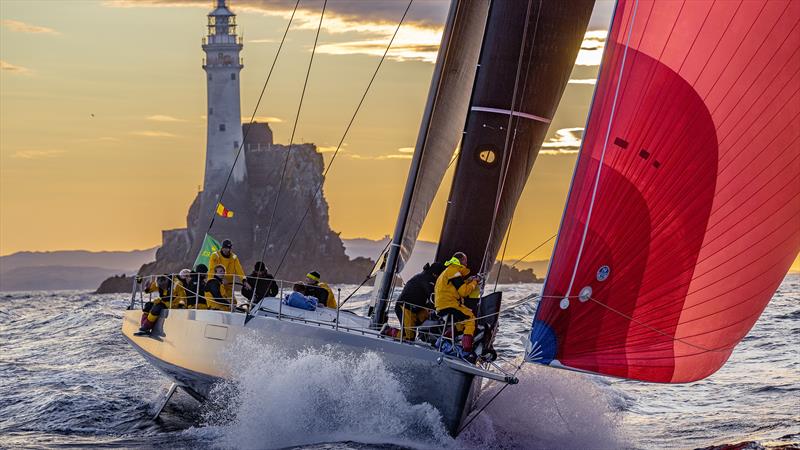 Crews are typically greeted by downwind conditions on rounding the Fastnet Rock - 2023 Rolex Fastnet Race photo copyright Kurt Arrigo / Rolex taken at Royal Ocean Racing Club and featuring the IRC class