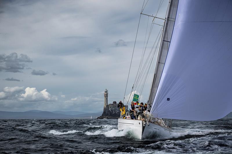 Stormvogel, which won line honours in the 1961 race, rounds the rock in the 50th Rolex Fastnet Race - photo © Kurt Arrigo / Rolex