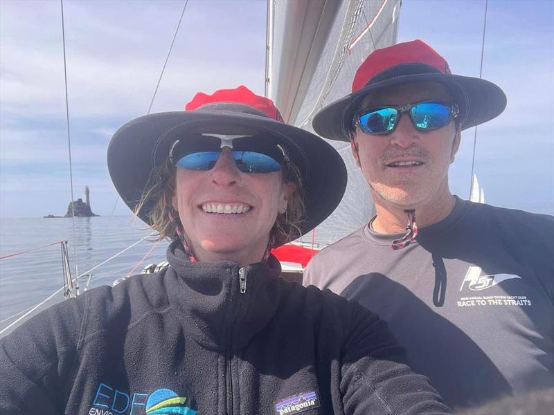 Chris and Justin Wolfe on their Sun Fast 3300 Red Ruby round the Fastnet Rock photo copyright Chris and Justin Wolfe taken at Royal Ocean Racing Club and featuring the IRC class