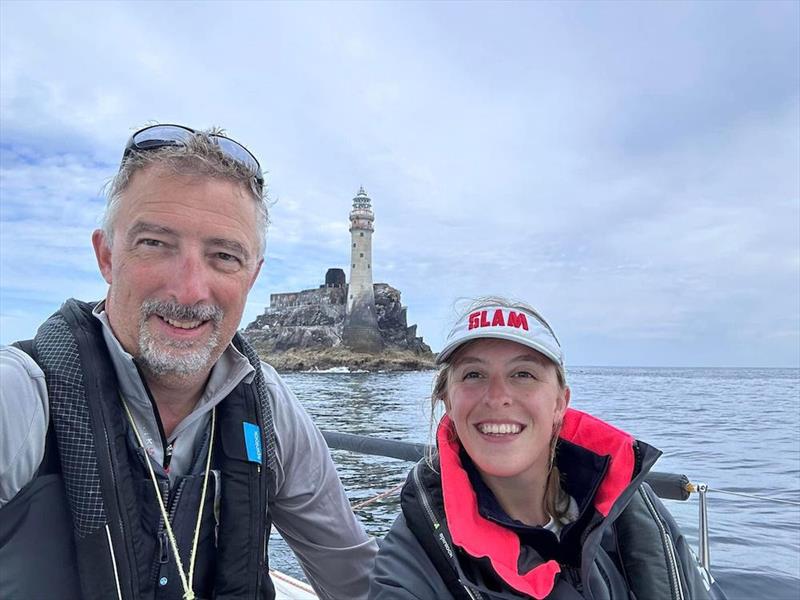Onboard JPK 1010 Jangada with father and daughter doublehanded team Richard and Sophie Palmer as they round the Fastnet Rock - photo © Richard and Sophie Palmer