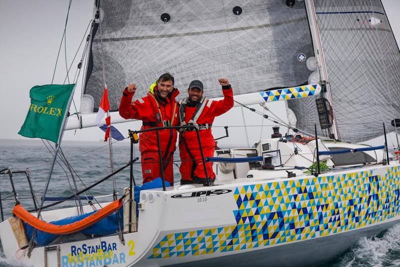 Romain Gibon's Les P'tits Doudous en Duo at the finish in Cherbourg-en-Cotentin photo copyright Paul Wyeth / pwpictures.com taken at Royal Ocean Racing Club and featuring the IRC class