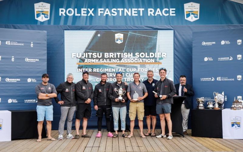 Sun Fast 3600 Fujitsu British Soldier skippered by Major Henry Foster were awarded the Inter Regimental Cup for Best Service Yacht Overall and the Culdrose Trophy for Best IRC Services Yacht round the Fastnet Rock on corrected time - photo © Paul Wyeth / pwpictures.com