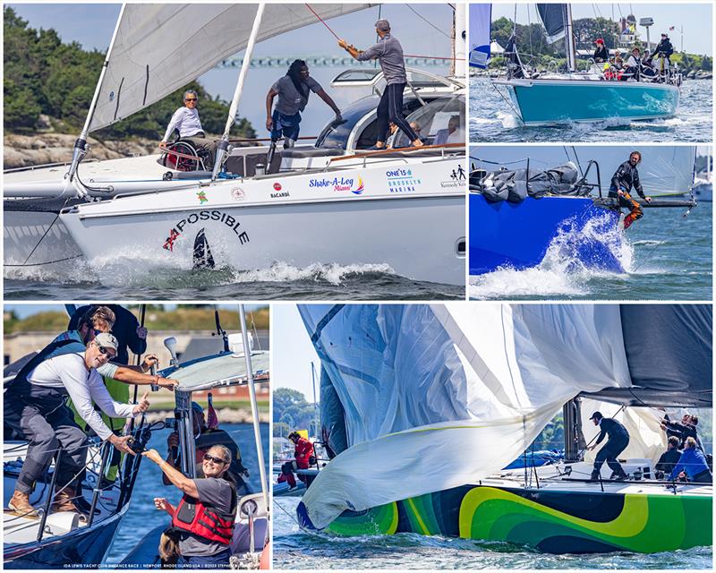 Clockwise from top left: Impossible Dream, Youth Challenge Winner Digger, Denali, Space Monkey, champagne at the finish - 2023 Ida Lewis Distance Race - photo © Stephen Cloutier